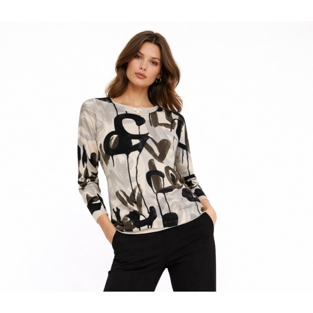 LISA TODD crewneck sweater abstract print SMALL cotton cashmere hearts love